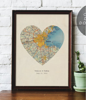 Printable custom map, Heart map print, custom printable gift,...