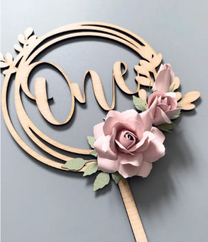 Wood One Cake Topper, Floral One Cake Topper, 1st Birthday...