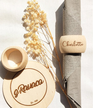Napkin rings personalized, wood, with name, engraved, natural...